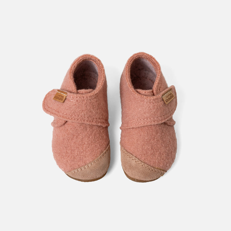 Toddlers Boiled Wool Toe Cap Slipper Shoe - Peach