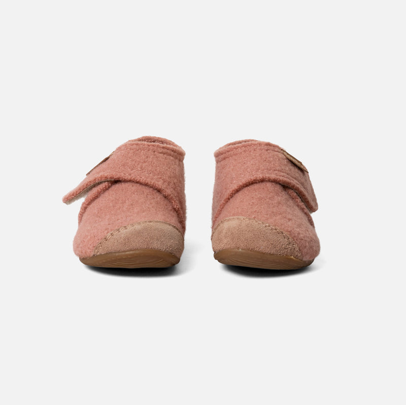 Toddlers Boiled Wool Toe Cap Slipper Shoe - Peach