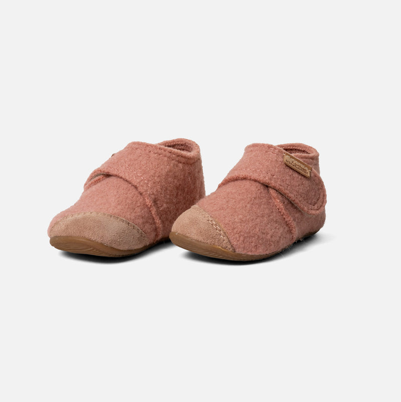 Toddlers Boiled Wool Toe Cap Slipper Shoe - Peach
