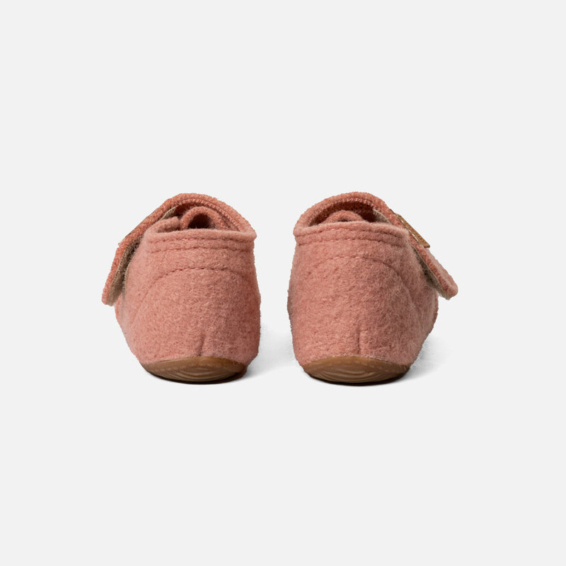 Toddlers Boiled Wool Toe Cap Slipper Shoe - Peach