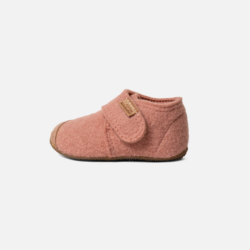 Toddlers Boiled Wool Toe Cap Slipper Shoe - Peach