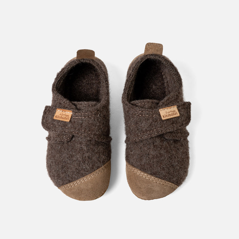 Boiled Wool Toe Cap Slipper Shoe - Light Brown Melange