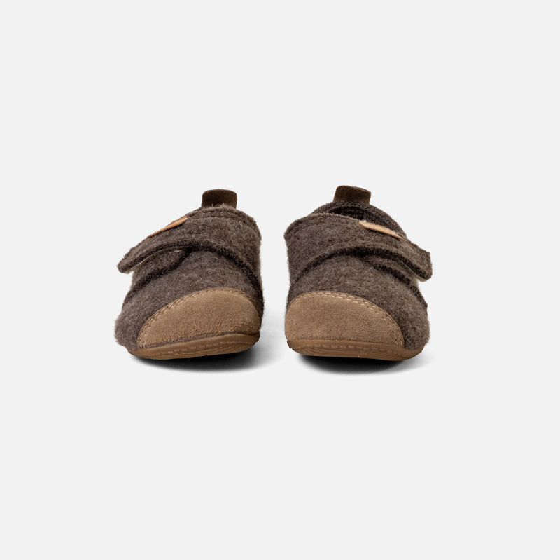 Boiled Wool Toe Cap Slipper Shoe - Light Brown Melange