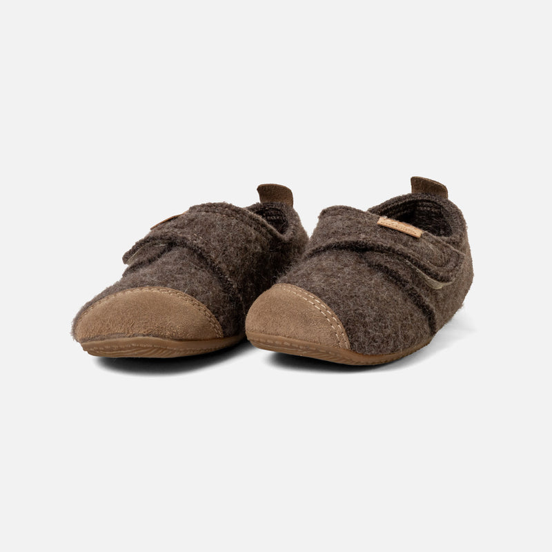 Boiled Wool Toe Cap Slipper Shoe - Light Brown Melange