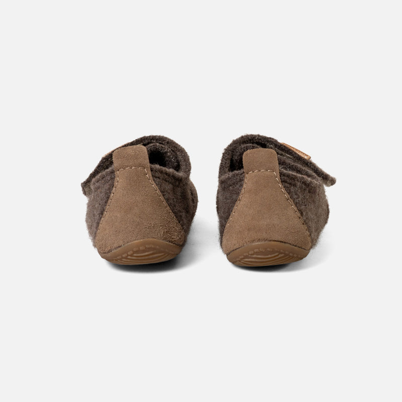 Boiled Wool Toe Cap Slipper Shoe - Light Brown Melange
