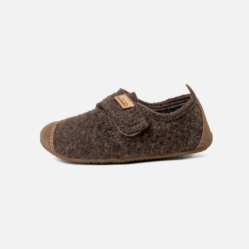 Boiled Wool Toe Cap Slipper Shoe - Light Brown Melange