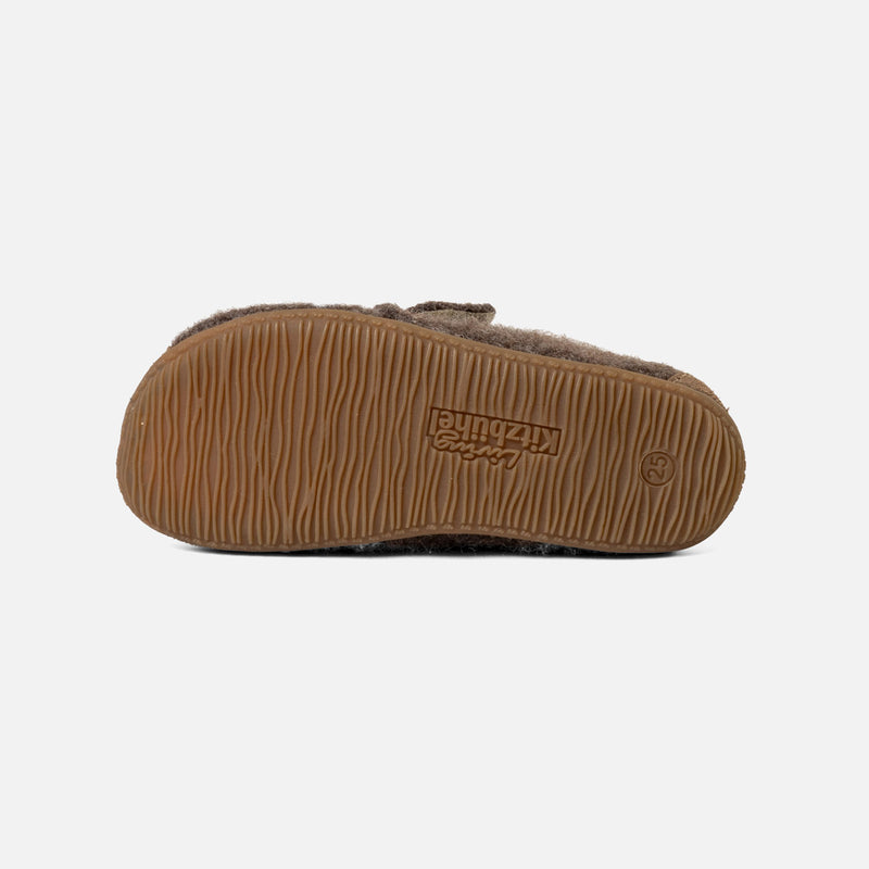 Boiled Wool Toe Cap Slipper Shoe - Light Brown Melange