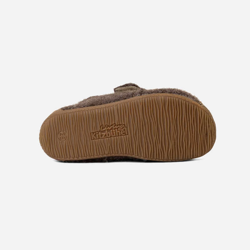 Boiled Wool Toe Cap Slipper Shoe - Light Brown Melange