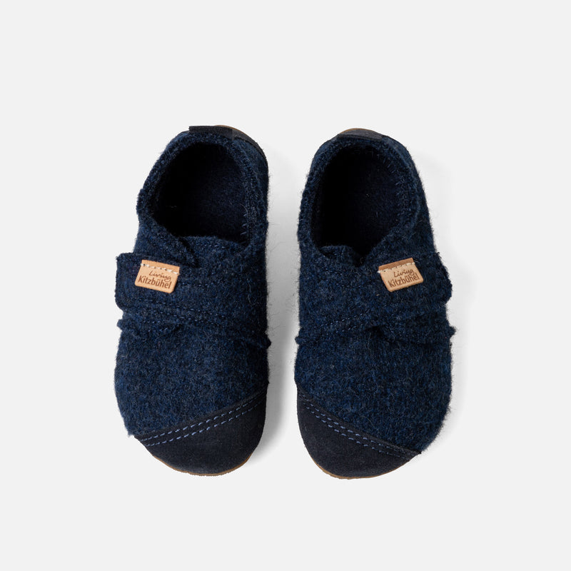 Boiled Wool Toe Cap Slipper Shoe - Night Blue