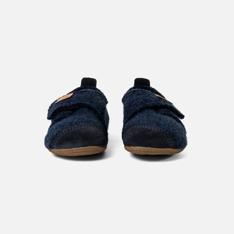 Boiled Wool Toe Cap Slipper Shoe - Night Blue