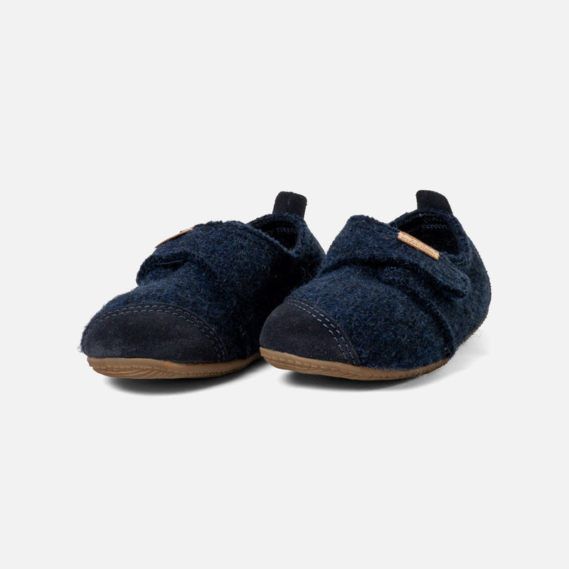 Boiled Wool Toe Cap Slipper Shoe - Night Blue