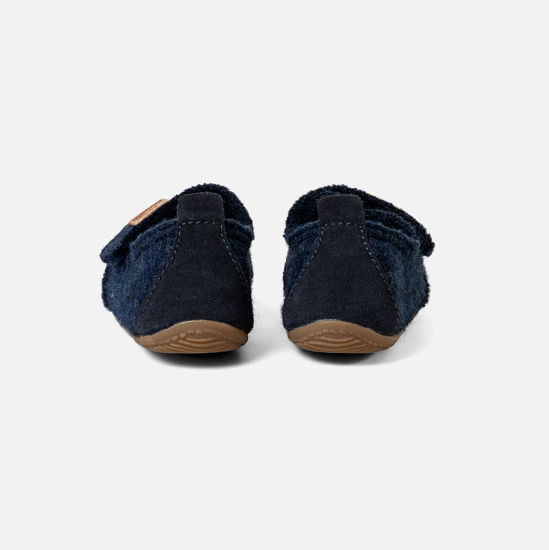 Boiled Wool Toe Cap Slipper Shoe - Night Blue