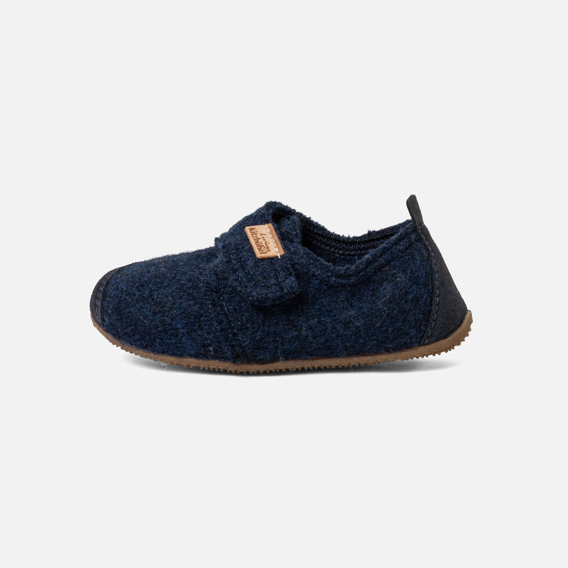 Boiled Wool Toe Cap Slipper Shoe - Night Blue