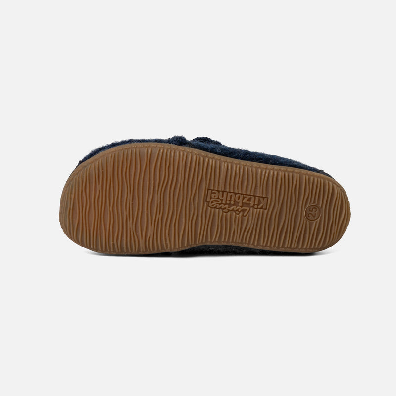 Boiled Wool Toe Cap Slipper Shoe - Night Blue