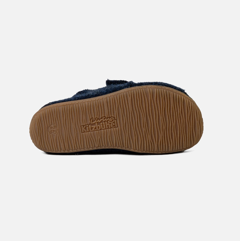 Boiled Wool Toe Cap Slipper Shoe - Night Blue