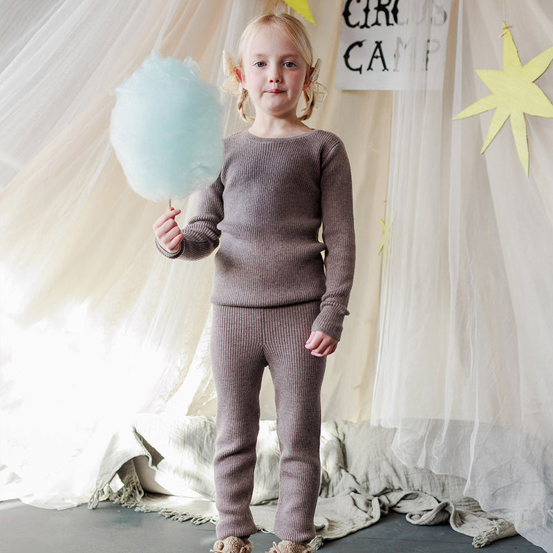 Baby & Kids Merino Wool Skinny Rib Leggings - Tapir