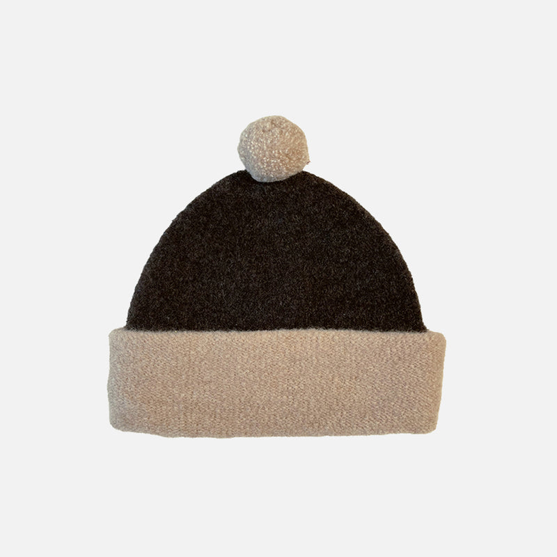 Women's Merino Wool Teddy Beanie - Cappucino/Espresso