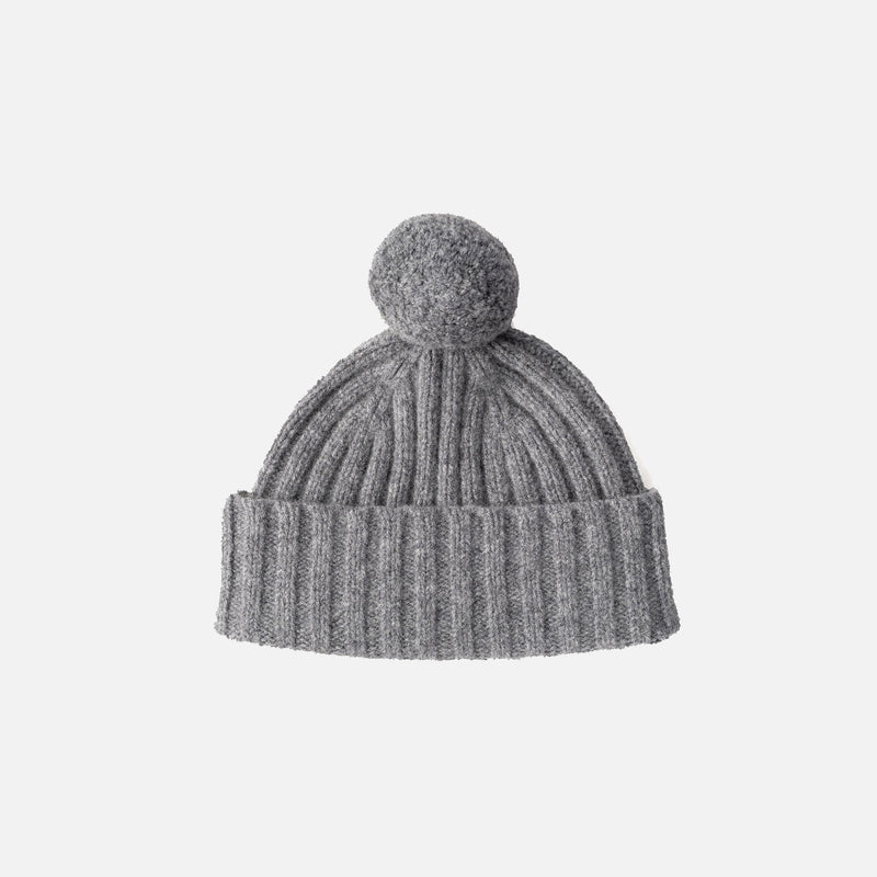 Women's Lambswool Fearn Pom Pom Beanie - Grey Melange