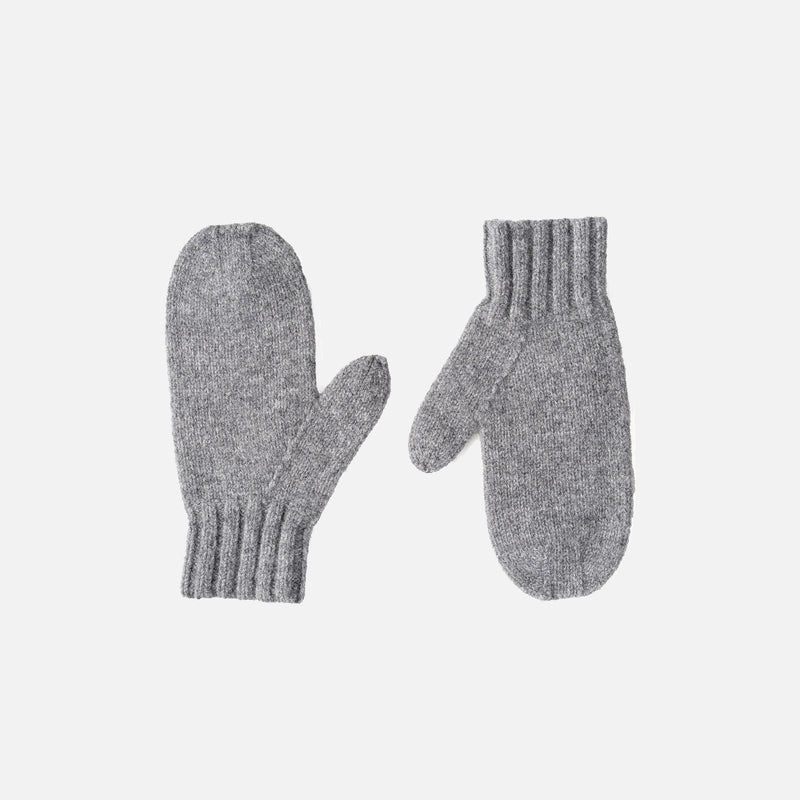 Women's Lambswool Fearn Rib Cuff Mittens - Grey Melange