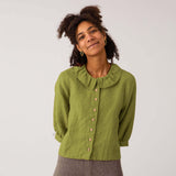Women's Linen Ruffle Collar Blouse - Cardamom