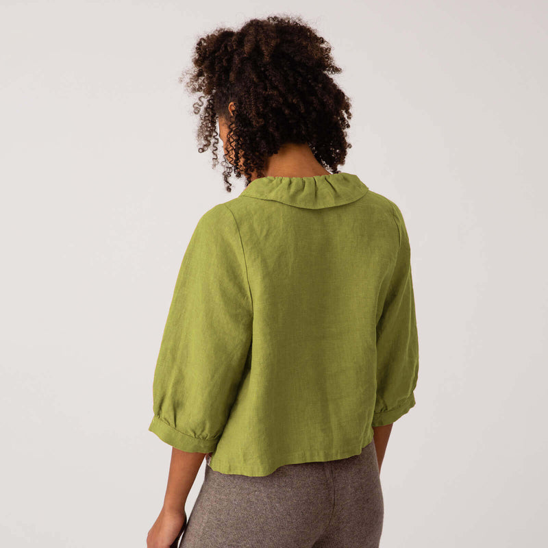 Women's Linen Ruffle Collar Blouse - Cardamom