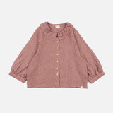 Women's Linen Ruffle Collar Blouse - Heather Check