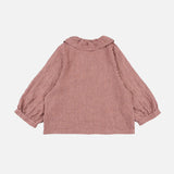 Women's Linen Ruffle Collar Blouse - Heather Check