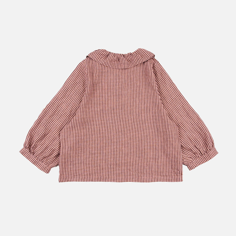 Women's Linen Ruffle Collar Blouse - Heather Check