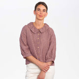 Women's Linen Ruffle Collar Blouse - Heather Check