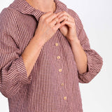 Women's Linen Ruffle Collar Blouse - Heather Check
