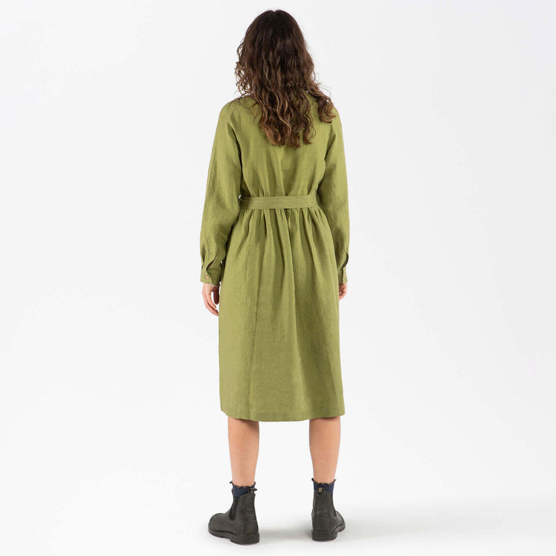 Women's Linen Belted Dress - Cardamom