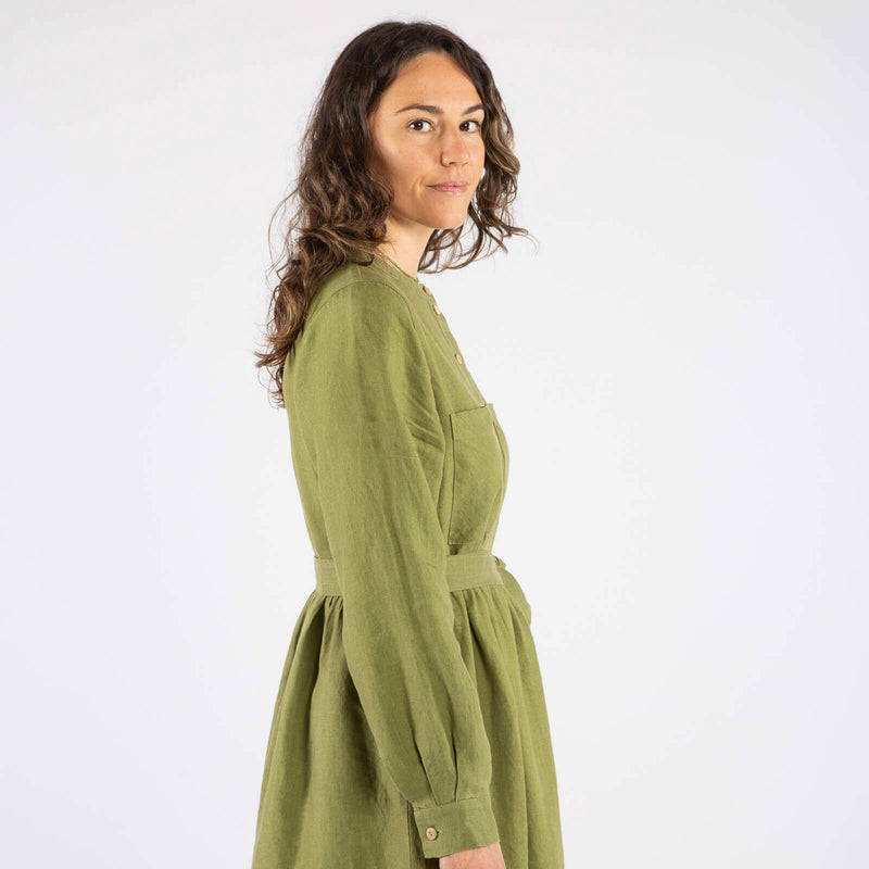 Women's Linen Belted Dress - Cardamom