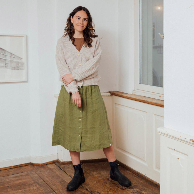 Women's Linen Midi Skirt - Cardamom