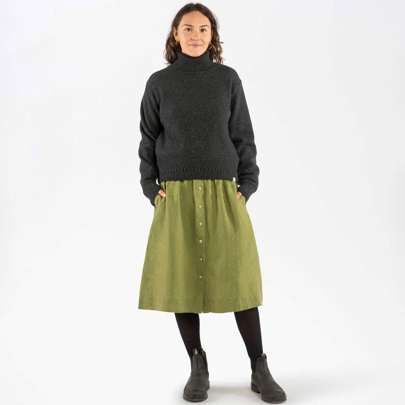 Women's Linen Midi Skirt - Cardamom