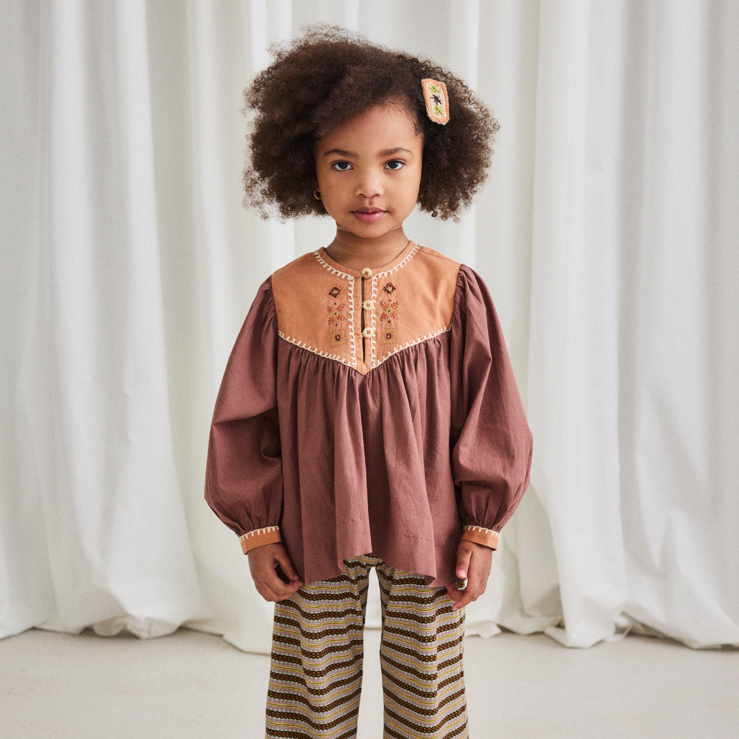 Cotton Poplin Bettina Top in brown in sizes 2y-10y. – MamaOwl