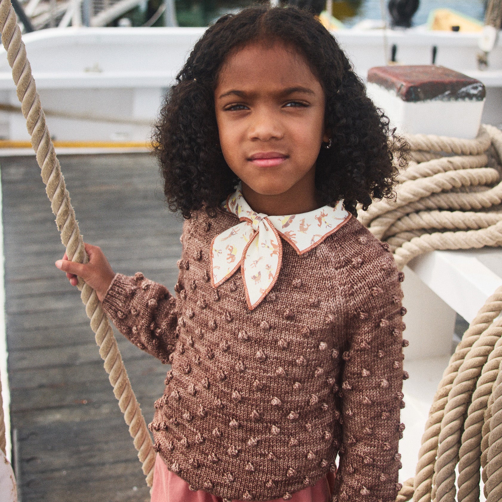 Hand Knit Merino Wool Original Popcorn Sweater in brown in sizes