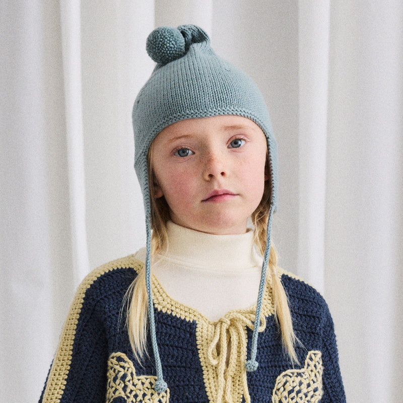 Handknit Merino Wool Pointy Peak Hat - Overcast