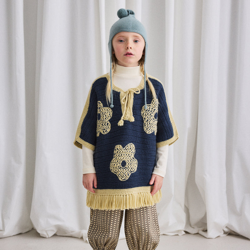 Merino Wool Crochet Blomma Fringe Poncho - Galaxy