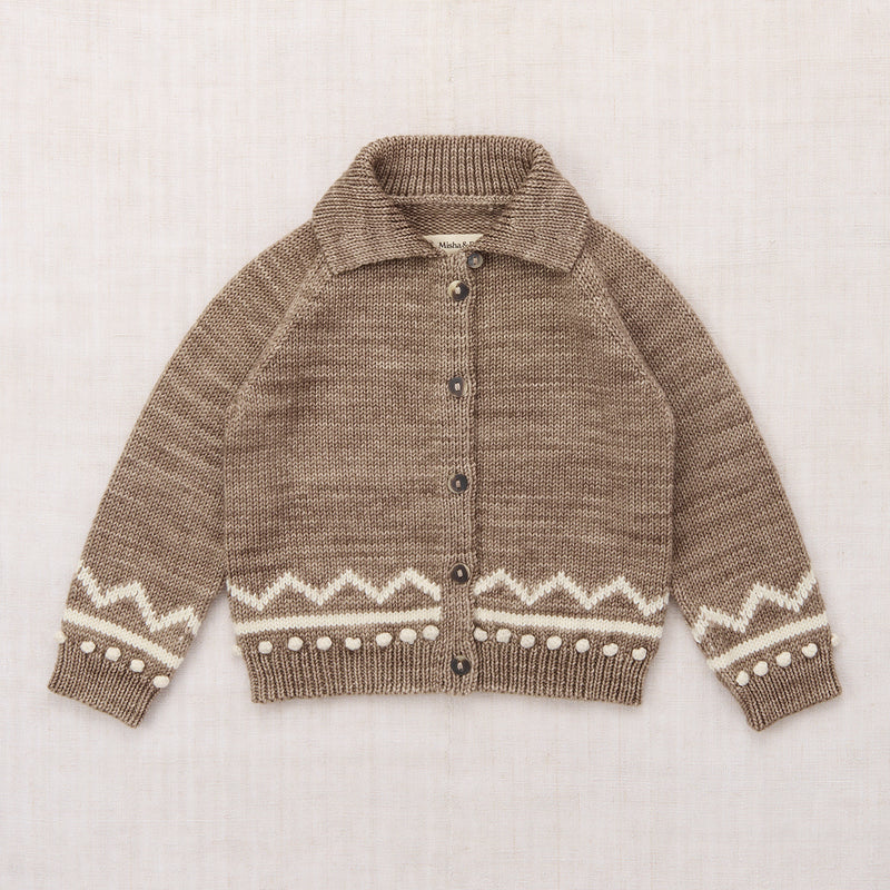 Kids Hand Knit Merino Wool Zig Zag Cardigan - Brut
