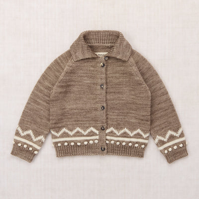 Kids Hand Knit Merino Wool Zig Zag Cardigan - Brut