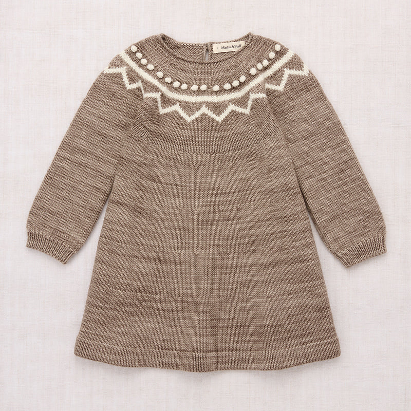 Kids Hand Knit Merino Wool Zig Zag Dress - Brut