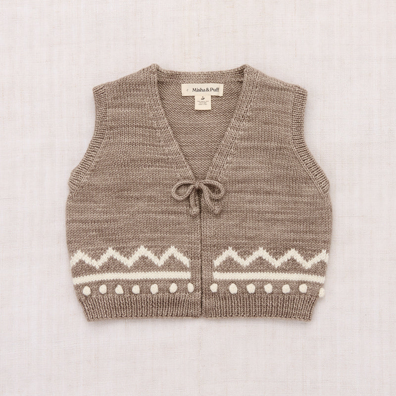 Kids Hand Knit Merino Wool Zig Zag Vest - Brut