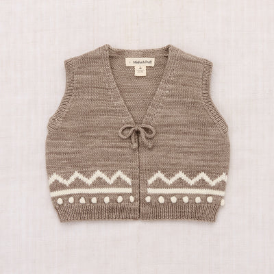 Kids Hand Knit Merino Wool Zig Zag Vest - Brut