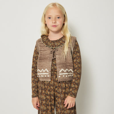 Kids Hand Knit Merino Wool Zig Zag Vest - Brut