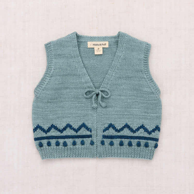 Kids Hand Knit Merino Wool Zig Zag Vest - Slate