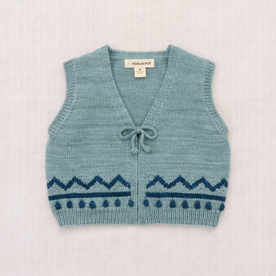 Kids Hand Knit Merino Wool Zig Zag Vest - Slate