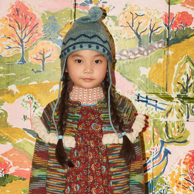 Kids Hand Knit Zig Zag Pointy Peak Hat - Slate