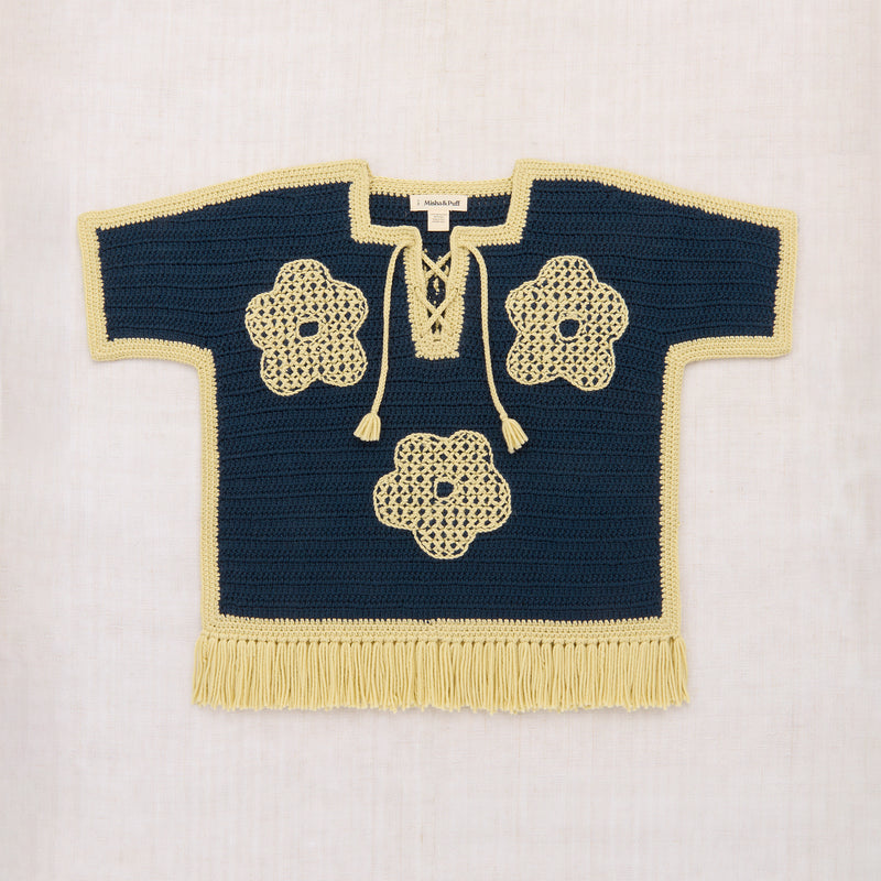 Merino Wool Crochet Blomma Fringe Poncho - Galaxy