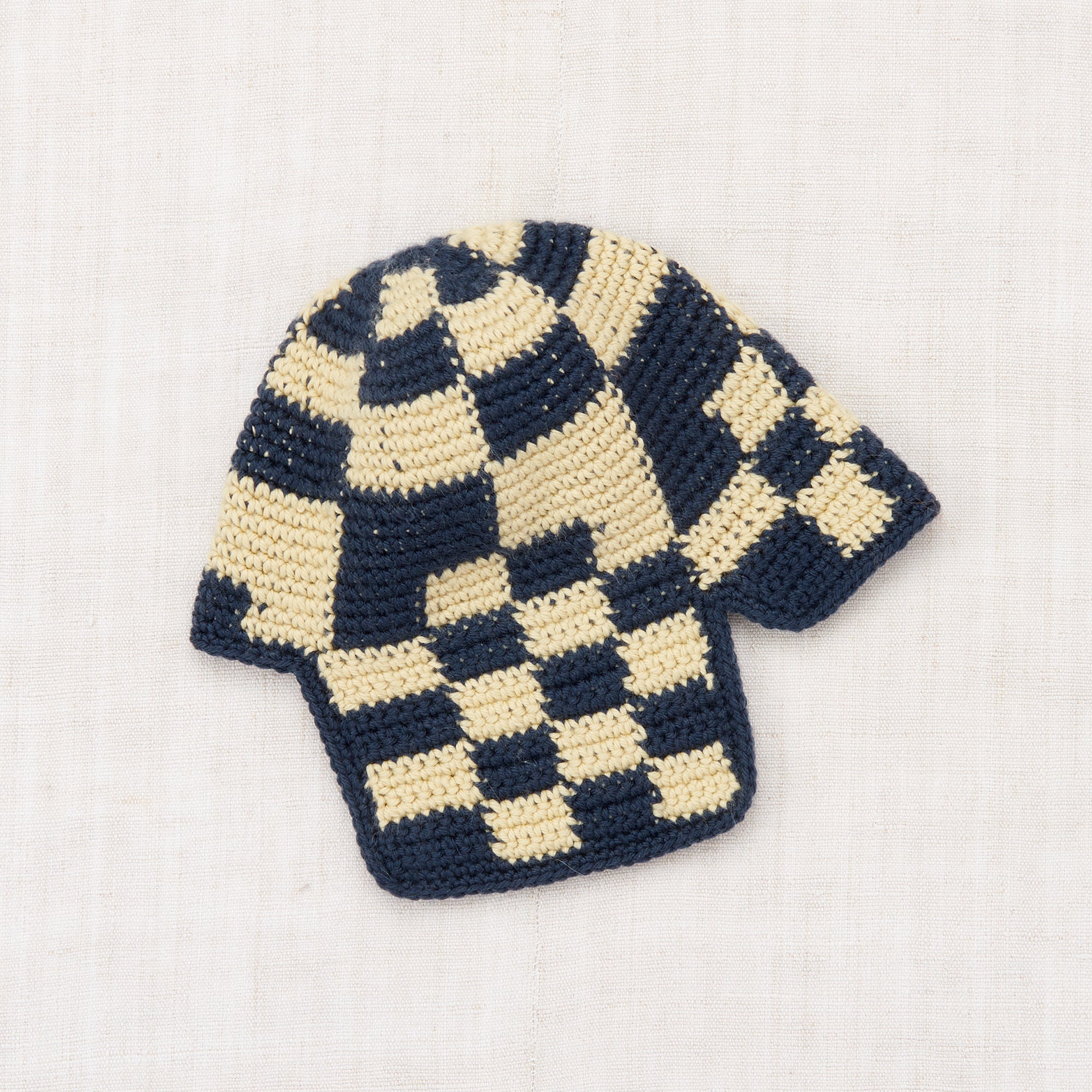 Merino Wool Crochet Checkered Rover Hat in blue in sizes 2y-8y