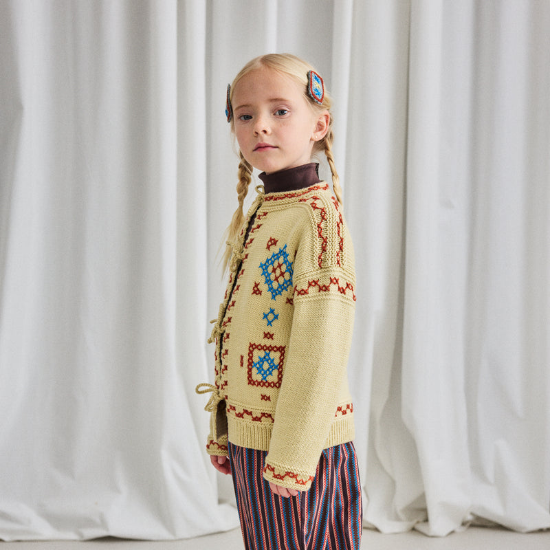 Merino Wool Cross Stitch Bjorn Cardigan - Raffia